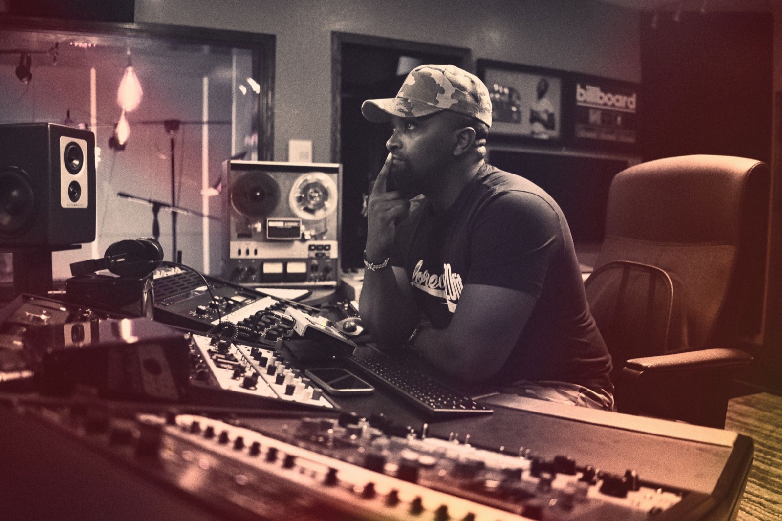Giggz listening back at the mixing desk